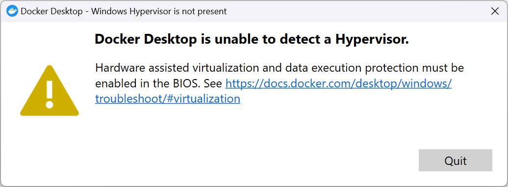 Docker Desktop is unable to detect a Hyperviser